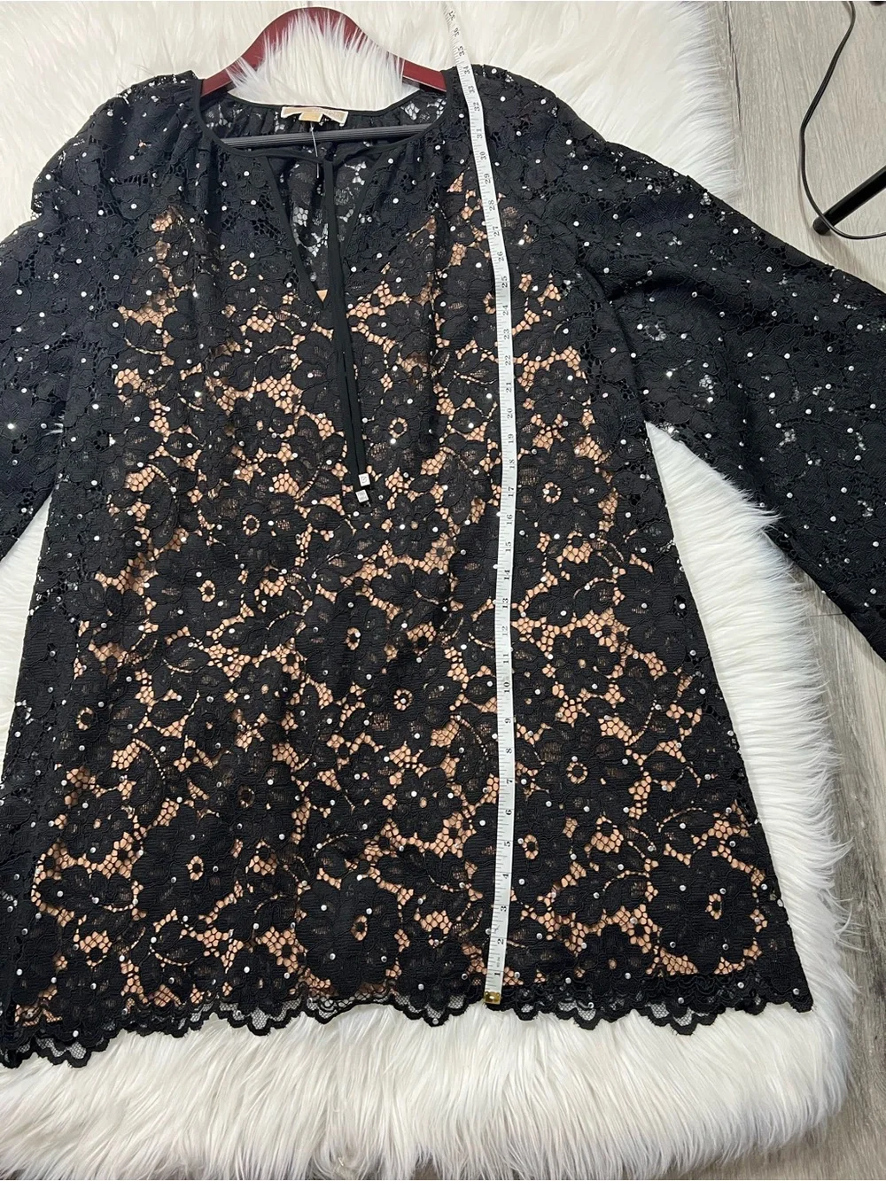 Michael Kors Studded Corded Floral Lace V-Neck Dress Black